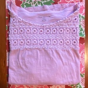 Ann Taylor Cotton Eyelet Tee, Size Large, Lilac, 3/4 Sleeves